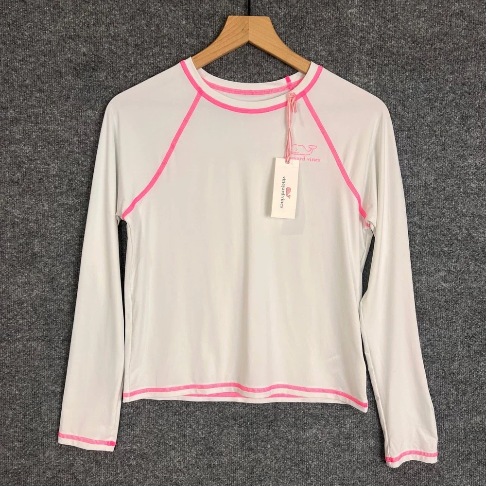 NEW Vineyard Vines Rash Guard Girls XL White NWT Long Sleeve Whale Swimwear